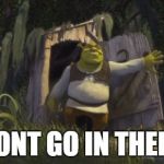 shrek on toilet | DONT GO IN THERE | image tagged in shrek on toilet | made w/ Imgflip meme maker