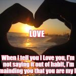 love | LOVE; When i tell you I Love you, I'm not saying it out of habit, I'm remainding you that you are my life | image tagged in love | made w/ Imgflip meme maker