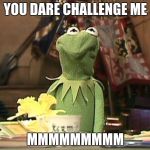 kermit face | YOU DARE CHALLENGE ME; MMMMMMMMM | image tagged in kermit face | made w/ Imgflip meme maker
