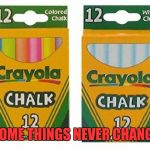 Chalk segregation | SOME THINGS NEVER CHANGE | image tagged in chalk segregation | made w/ Imgflip meme maker