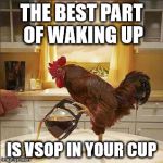 coffee chicken | THE BEST PART OF WAKING UP; IS VSOP IN YOUR CUP | image tagged in coffee chicken | made w/ Imgflip meme maker