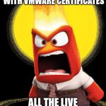 Anger inside out | WHEN YOU HAVE TO DEAL WITH VMWARE CERTIFICATES; ALL THE LIVE LONG DAY!!!! | image tagged in anger inside out | made w/ Imgflip meme maker