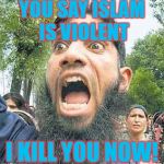 People Who Say Islam Is Peaceful Need To Get A Mental Health Check Up | YOU SAY ISLAM IS VIOLENT; I KILL YOU NOW! | image tagged in angry muslim 2 sodomy | made w/ Imgflip meme maker