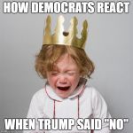 Cry Babies | HOW DEMOCRATS REACT; WHEN TRUMP SAID "NO" | image tagged in president trump | made w/ Imgflip meme maker