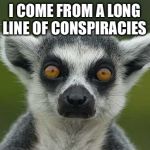 Lemur | I COME FROM A LONG LINE OF CONSPIRACIES | image tagged in lemur | made w/ Imgflip meme maker