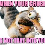 Obsessed squirrel | WHEN YOUR CRUSH; IS NOT THAT INTO YOU | image tagged in scrat weekend ice age,dating,ice age,scrat | made w/ Imgflip meme maker