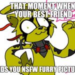 springtrap NOPE | THAT MOMENT WHEN YOUR BEST FRIEND; SENDS YOU NSFW FURRY PICTURES | image tagged in springtrap nope | made w/ Imgflip meme maker