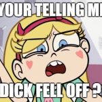 Star Butterfly What the?  | UMM YOUR TELLING ME THAT; YOUR DICK FELL OFF
???!!?! | image tagged in star butterfly what the | made w/ Imgflip meme maker
