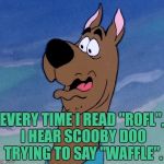 scooby | EVERY TIME I READ "ROFL", I HEAR SCOOBY DOO TRYING TO SAY "WAFFLE". | image tagged in scooby,funny,funny memes,memes | made w/ Imgflip meme maker