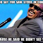 Did You See Stevie In Concer? | DID  YOU  SAY  YOU  SAW  STEVIE  IN  CONCERT? BECAUSE  HE  SAID  HE  DIDN'T  SEE  YOU. | image tagged in stevie wonder thinks it's funny | made w/ Imgflip meme maker