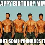 HappyBirthday | HAPPY BIRTHDAY MIMI WE'VE GOT SOME PACKAGES FOR YOU | image tagged in happybirthday | made w/ Imgflip meme maker
