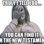 Jesus Facepalm | TRULY I TELL YOU.... YOU CAN FIND IT IN THE NEW TESTAMENT | image tagged in jesus facepalm | made w/ Imgflip meme maker