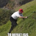 Donald Trump hunting for a golfball | HOW'S THAT 30 DAY; TO DEFEAT ISIS COMING ALONG? | image tagged in donald trump hunting for a golfball | made w/ Imgflip meme maker