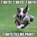 Excited dog | 2 DAYS!  2 DAYS!  2 DAYS! 2 DAYS TILL WE PAINT! | image tagged in excited dog | made w/ Imgflip meme maker