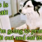 Dog computer | This is great! I'm going to print it out and eat it!! | image tagged in dog computer | made w/ Imgflip meme maker