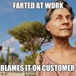 Sly roman  | FARTED AT WORK; BLAMES IT ON CUSTOMER | image tagged in sly roman,assassins creed,downvoting roman,working,shops | made w/ Imgflip meme maker