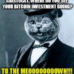 Cat top hat monacle | ARISTOCAT, WHERE DO YOU SEE YOUR BITCOIN INVESTMENT GOING? TO THE MEOOOOOOOOWN!!! | image tagged in cat top hat monacle | made w/ Imgflip meme maker