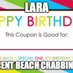 Blank Coupon | LARA; ONE CRESCENT BEACH CRABBING DAY TRIP | image tagged in blank coupon | made w/ Imgflip meme maker
