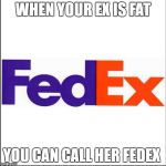 FedEx | WHEN YOUR EX IS FAT; YOU CAN CALL HER FEDEX | image tagged in fedex | made w/ Imgflip meme maker