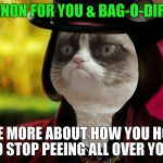Evil-The-Cat | FILET MIGNON FOR YOU & BAG-O-DIRT FOR ME; TELL ME MORE ABOUT HOW YOU HOPE I'M GOING TO STOP PEEING ALL OVER YOUR STUFF | image tagged in wonka grumpy cat,grumpy cat,creepy condescending wonka,willy wonka,jealousy,revenge | made w/ Imgflip meme maker