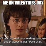 Harry Potter | ME ON VALENTINES DAY | image tagged in harry potter,valentine's day,but thats none of my business,you're a wizard harry,sad,depressed cat | made w/ Imgflip meme maker