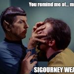 Spock Mind Meld | You remind me of... mmm... SIGOURNEY WEAVER | image tagged in spock mind meld | made w/ Imgflip meme maker