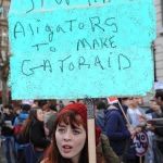 But it tastes like chicken! | PROTESTING IS A RIGHT; STUPIDITY IS OPTIONAL | image tagged in liberal protest,gatorade,alligator,stupid people,memes | made w/ Imgflip meme maker