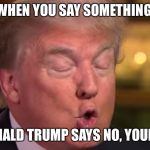 Trump "wrong" meme | WHEN YOU SAY SOMETHING; BUT DONALD TRUMP SAYS NO, YOUR WRONG | image tagged in trump wrong meme | made w/ Imgflip meme maker