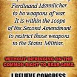 parchment | Semi Automatic Weapons were invented by Ferdinand Mannlicher to be weapons of war.  It is within the scope of the Second Amendment to restrict those weapons to the States Militias. WITHOUT INFRINGING ON THE COMMON RIGHT TO BEAR ARMS. I BELIEVE CONGRESS HAS THIS DUTY TO INSURE DOMESTIC TRANQUILITY | image tagged in parchment | made w/ Imgflip meme maker