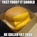 fast food priorities | FAST FOOD? IT SHOULD; BE CALLED FAT FOOD. | image tagged in fast food priorities | made w/ Imgflip meme maker