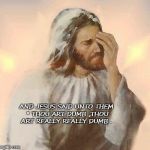 Jesus | AND JESUS SAID UNTO THEM " THOU ART DUMB ,THOU ART REALLY REALLY DUMB . | image tagged in jesus | made w/ Imgflip meme maker