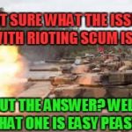 Aussie Tanks | NOT SURE WHAT THE ISSUE WITH RIOTING SCUM IS? BUT THE ANSWER? WELL THAT ONE IS EASY PEASY. | image tagged in aussie tanks | made w/ Imgflip meme maker