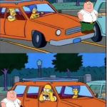 Peter the copycat (The Simpsons Week, a W_w event) | LOOK HOMER ITS PETER GRIFFIN; COPYCAT! | image tagged in simpsons on car,the simpsons week,the simpsons,peter griffin,family guy | made w/ Imgflip meme maker