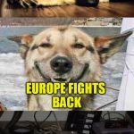Sad dog,happy dog,happiest dog. | EUROPE GETS INVADED BY HITLER; EUROPE FIGHTS BACK; HITLER DIES | image tagged in sad dog happy dog happiest dog. | made w/ Imgflip meme maker