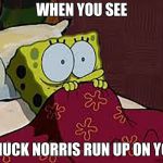 Scared Sponge Bob | WHEN YOU SEE; CHUCK NORRIS RUN UP ON YOU | image tagged in scared sponge bob | made w/ Imgflip meme maker