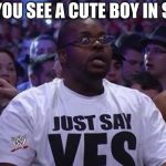 WWE FAN | WHEN YOU SEE A CUTE BOY IN SCHOOL | image tagged in wwe fan | made w/ Imgflip meme maker
