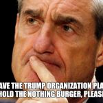 Robert Mueller Deep Thought | I'LL HAVE THE TRUMP ORGANIZATION PLATTER, HOLD THE NOTHING BURGER, PLEASE. | image tagged in robert mueller deep thought | made w/ Imgflip meme maker