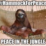 Sloth Hammock | #HammockForPeace; PEACE IN THE JUNGLE | image tagged in sloth hammock | made w/ Imgflip meme maker