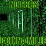 Matrix hallway code | NO EGGS; UCCINNA MILLER | image tagged in matrix hallway code | made w/ Imgflip meme maker