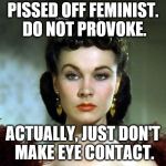 SCARLETT | PISSED OFF FEMINIST. DO NOT PROVOKE. ACTUALLY, JUST DON'T MAKE EYE CONTACT. | image tagged in scarlett | made w/ Imgflip meme maker