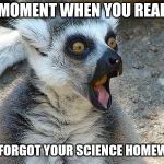 That Moment When | THE MOMENT WHEN YOU REALIZED YOU FORGOT YOUR SCIENCE HOMEWORK | image tagged in that moment when | made w/ Imgflip meme maker