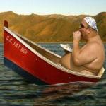 Fat guy on a tiny boat