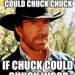 Wood Chuck Norris chuck | HOW MUCH WOOD COULD CHUCK CHUCK; IF CHUCK COULD CHUCK WOOD | image tagged in chuck norris,woodchuck,meme,rhymes,funny | made w/ Imgflip meme maker