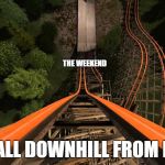 roller coaster | THE WEEKEND; IT'S ALL DOWNHILL FROM HERE | image tagged in roller coaster | made w/ Imgflip meme maker
