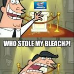This is where I would put my thropy if I had any | THIS IS WHERE I PUT MY BLEACH! WHO STOLE MY BLEACH?! | image tagged in this is where i would put my thropy if i had any | made w/ Imgflip meme maker