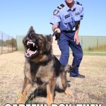 Police dog | CAREFUL BOY, THEY TASTE LIKE SOAP. | image tagged in police dog | made w/ Imgflip meme maker