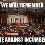 Congress | WE WILL REMEMBER; VOTE AGAINST INCUMBENTS | image tagged in congress | made w/ Imgflip meme maker