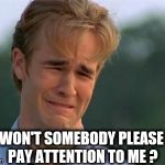 Need attention | WON'T SOMEBODY PLEASE PAY ATTENTION TO ME ? | image tagged in need attention | made w/ Imgflip meme maker
