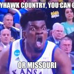 Kansas Jayhawks | THIS IS JAYHAWK COUNTRY, YOU CAN GO TO HELL; OR MISSOURI | image tagged in kansas jayhawks | made w/ Imgflip meme maker