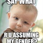 Say what? | SAY WHAT; R U ASSUMING MY GENDER? | image tagged in say what | made w/ Imgflip meme maker
